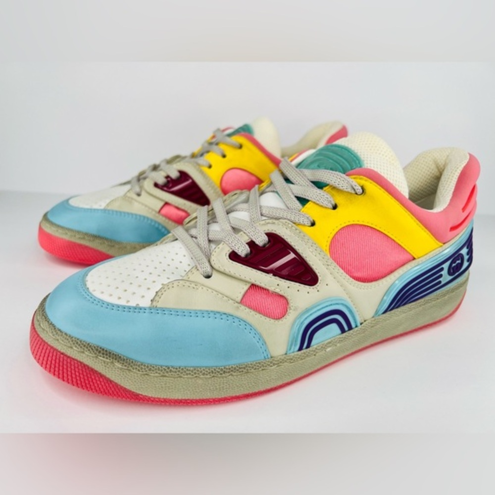 GUCCI Basket Low Top GG Demetra Vegan Distressed Basketball Sneakers EU 40.5 - Picture 3 of 12